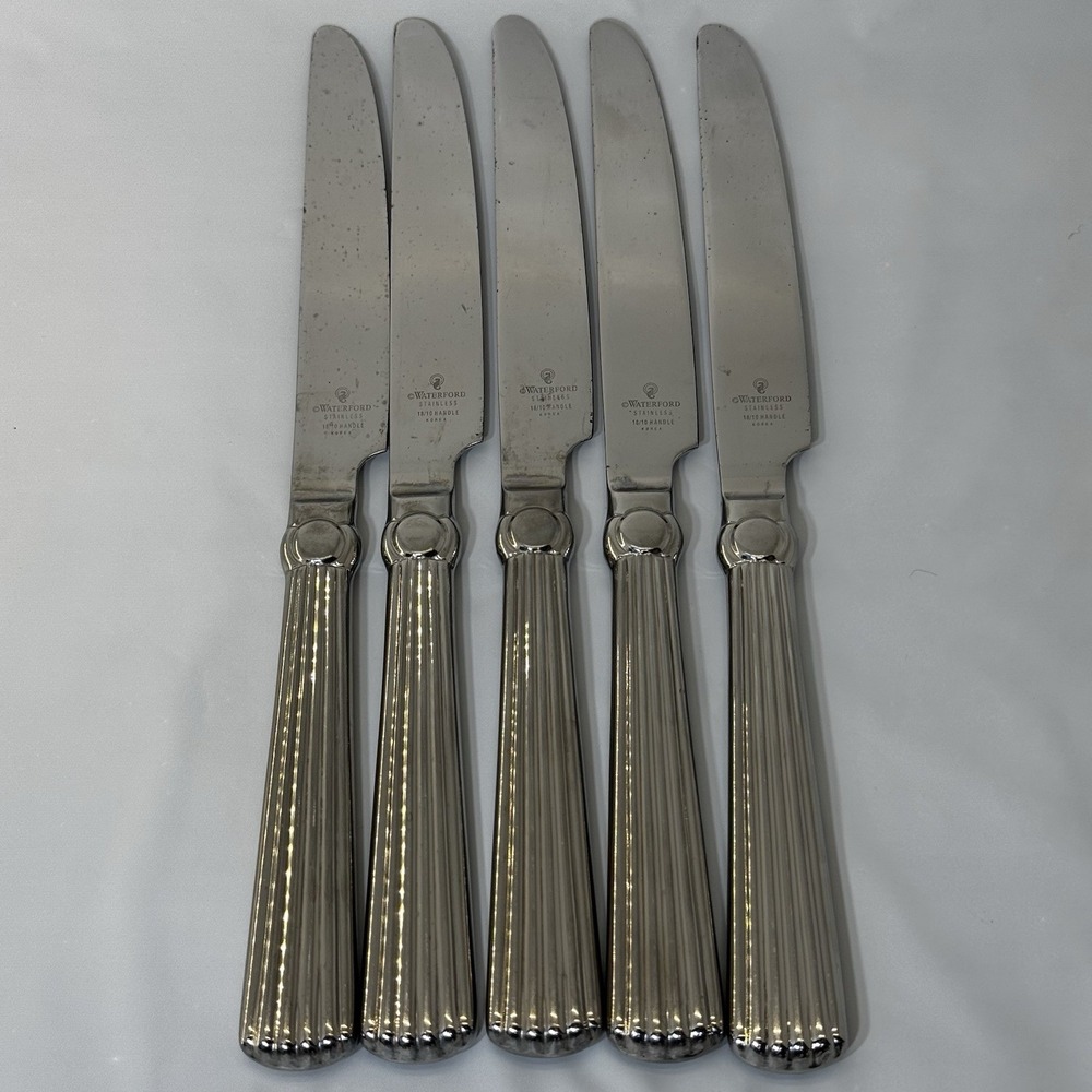 Lot Of 5 Waterford Carleton Dinner Knives Stainless 18/10 Glossy Flatware Knife